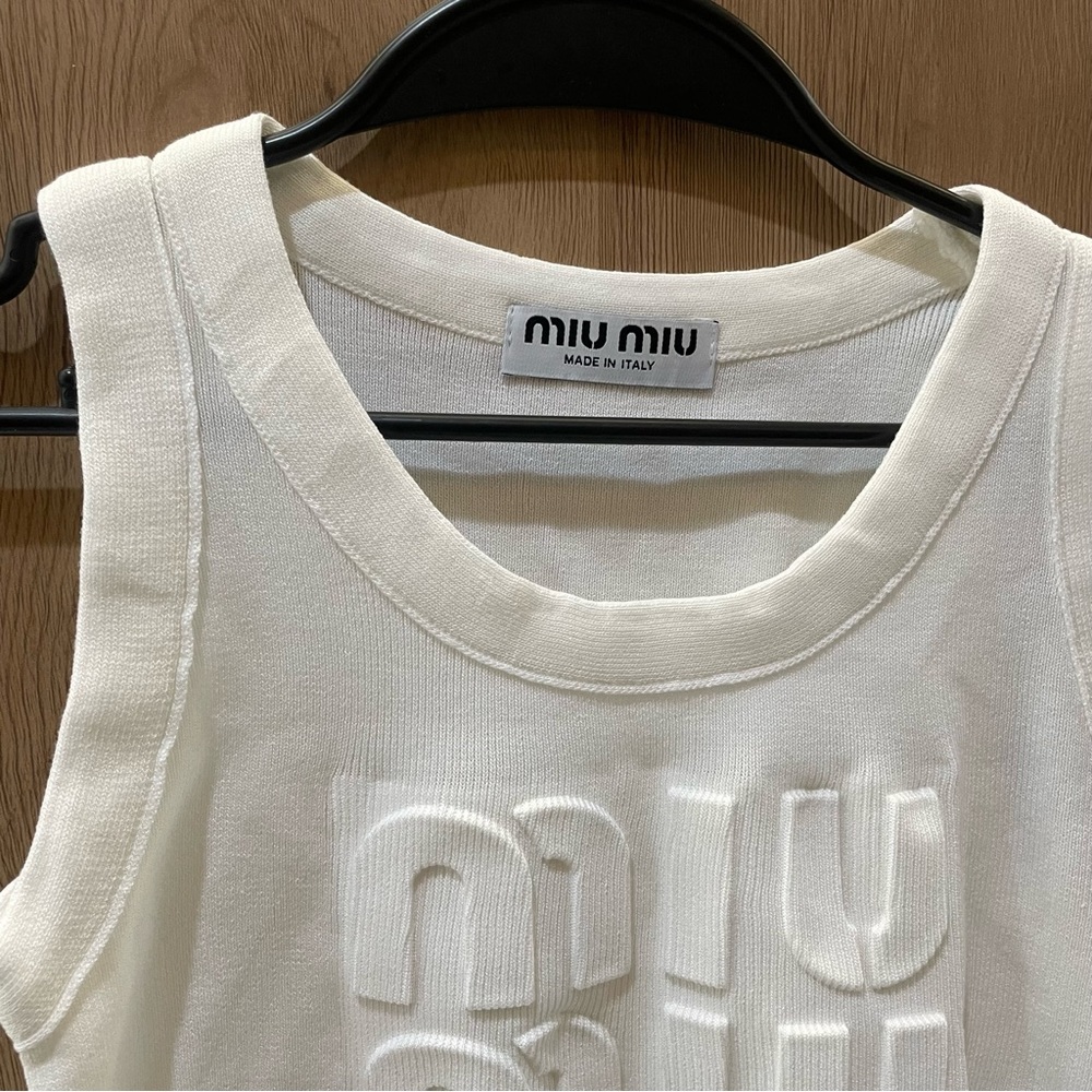 Miu Miu White Embossed Logo Tank Top - Picture 2 of 7